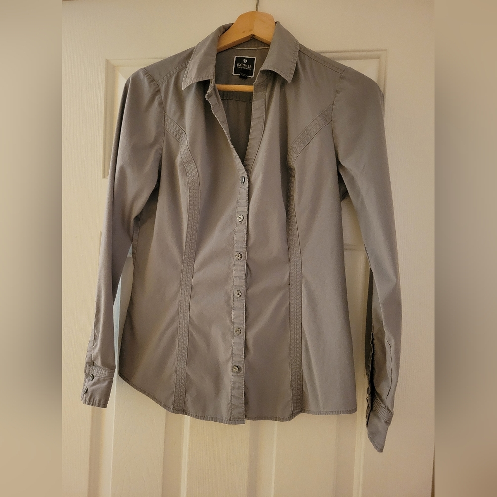 Express "The Essential Shirt" Gray Button-Up Shirt Size S
